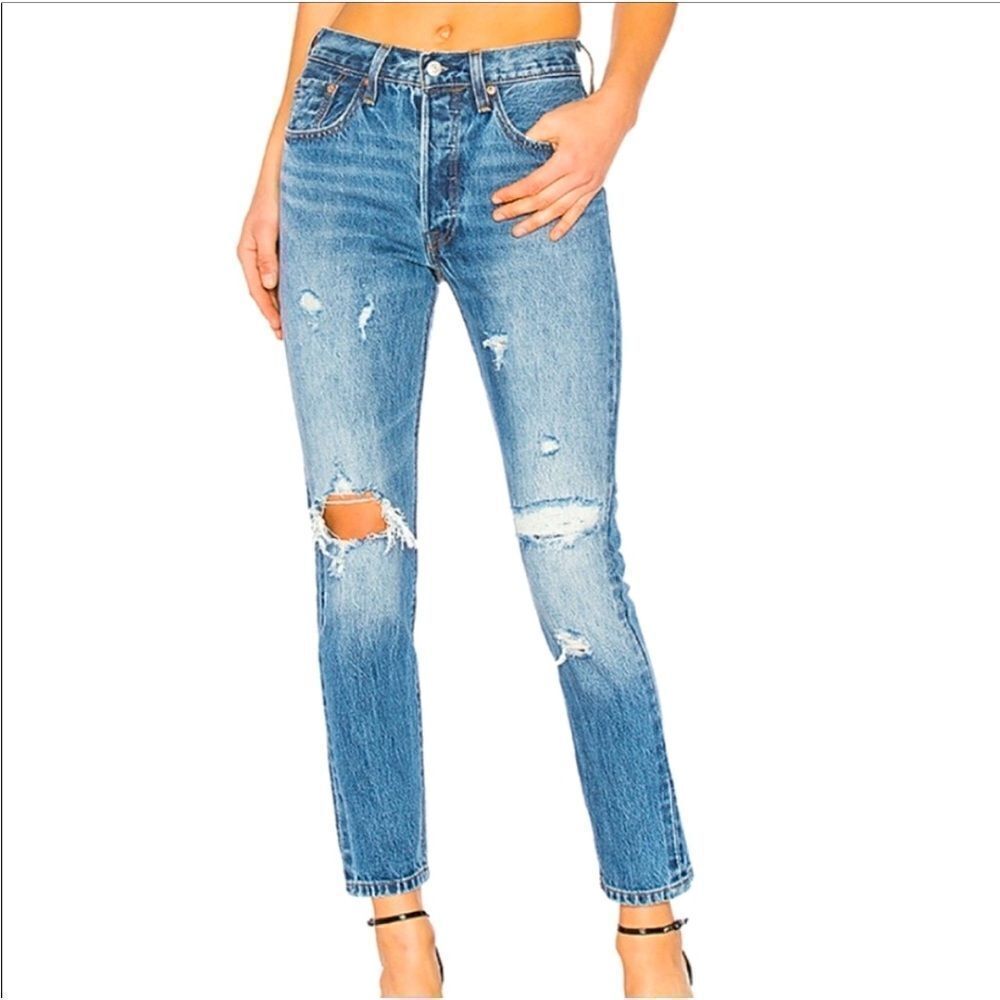 Levi’s 501 Button Fly High Rise Distressed Destroyed Jeans Size 24